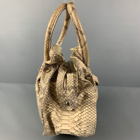 VINTAGE Sac à main avec poignées supérieures en peau de serpent gris beige