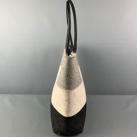 GRAF LANZ Grey Black Color Block Wool Felt Tote Handbag