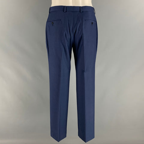 CALVIN KLEIN Size 38 Blue Solid Wool Notch Lapel Suit
