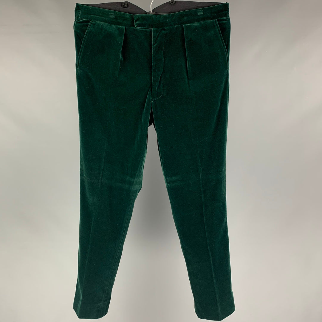 FAVOURBROOK Taille 36 Pantalon habillé en velours de coton vert forêt avec braguette boutonnée