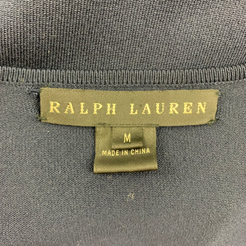 RALPH LAUREN Black Label Talla M Jersey de manga larga en mezcla de seda azul marino