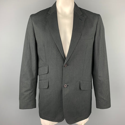 MATERIAL LONDON L Charcoal Pinstripe Cotton Notch Lapel  Sport Coat