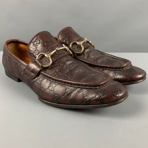 GUCCI Size 10.5 Brown Monogram Leather Vintage Loafers
