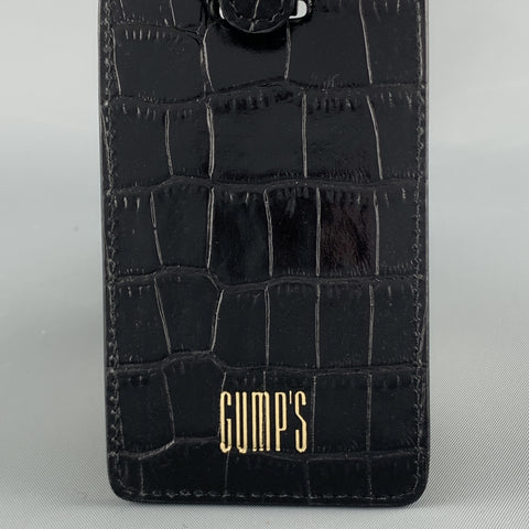GUMP'S Embossed Black Leather Alligator Gold Logo  Luggage Tag