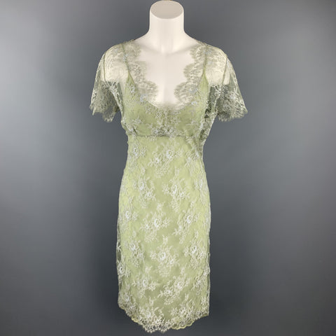 COLLETTE DINNIGAN Size L Green Lace Nylon / Spandex Cocktail Dress