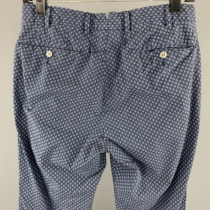 RALPH LAUREN Talla 28 Pantalones casuales con cremallera y algodón con estampado de anclas azul marino
