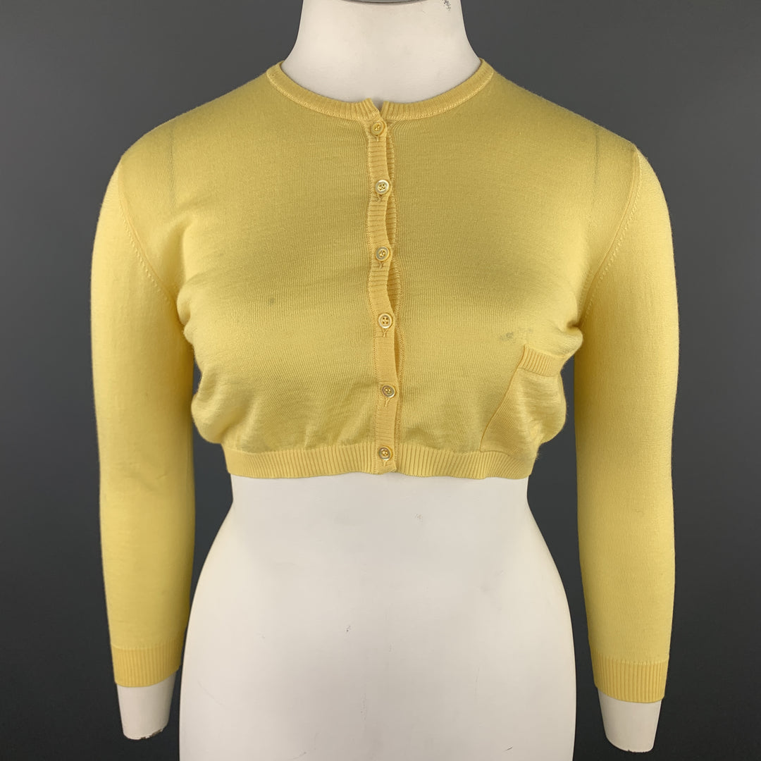 VALENTINO Size L Pastel Yellow Wool Blend Cropped Cardigan