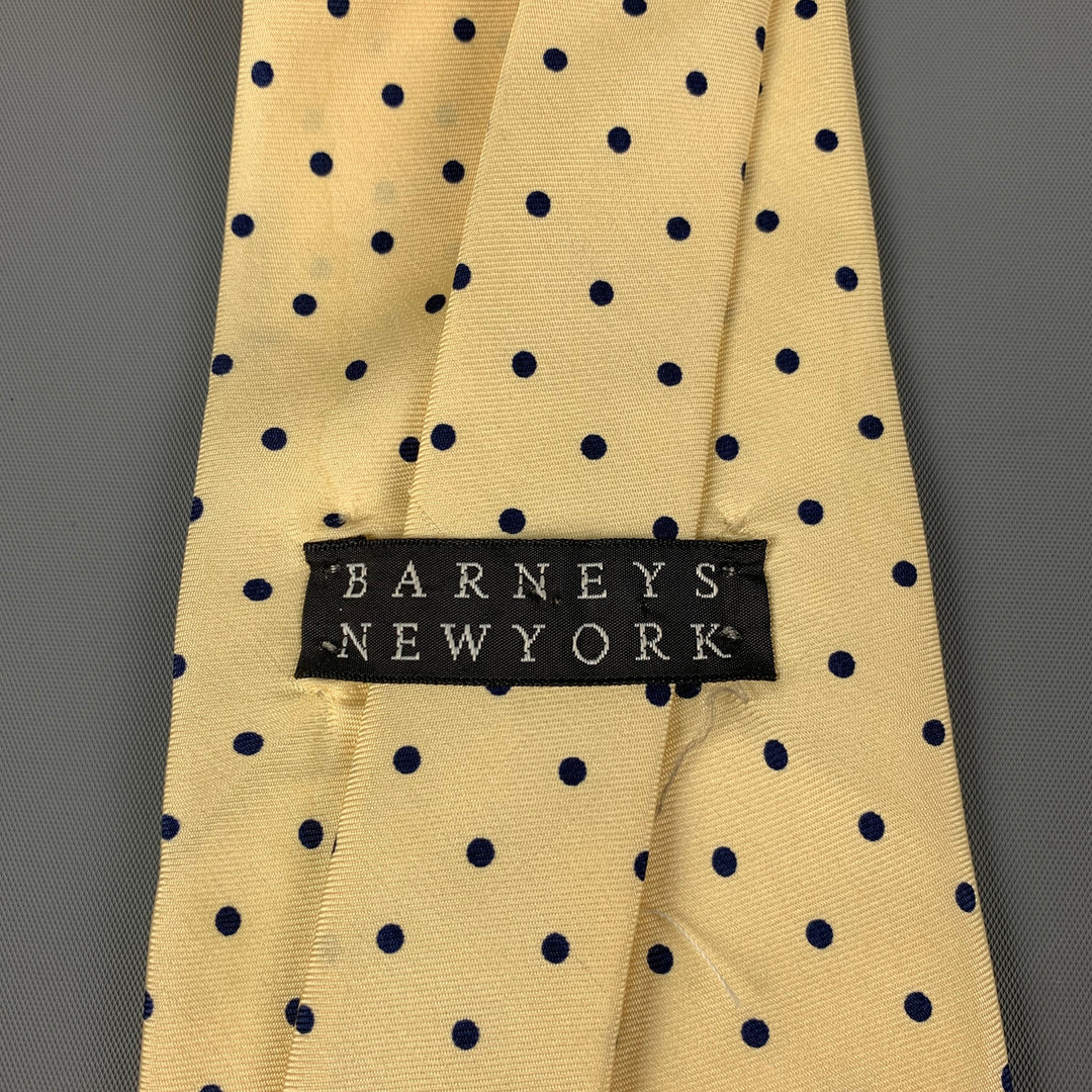 BARNEY'S NEW YORK Yellow Navy Polka Dot Tie
