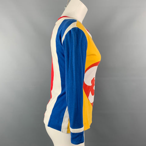 Vintage 1989 MOSCHINO COUTURE Cruise Me Baby Collection Size 8 Blue & Yellow Fleur de Lis Print Cotton Pullover