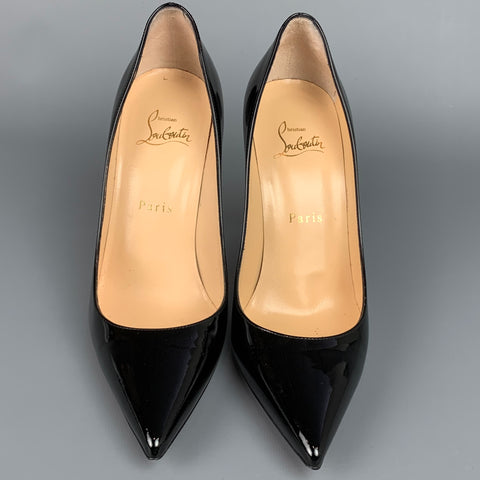 CHRISTIAN LOUBOUTIN Decollete 554 Size 8 Black Patent Leather Pumps