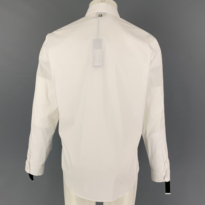 JUST CAVALLI Size S White Black Applique Cotton Long Sleeve Shirt