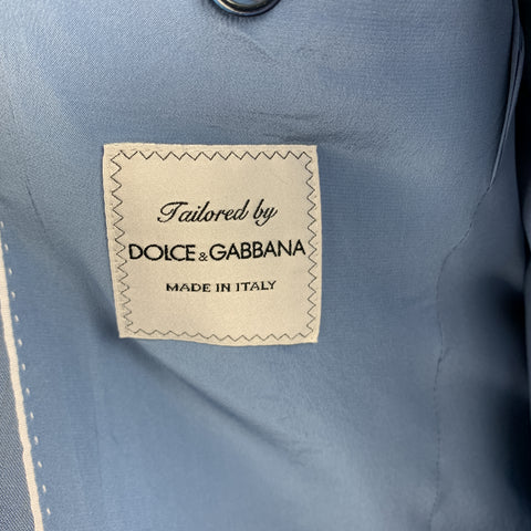 DOLCE & GABBANA Size 36 Regular Light Blue Wool / Silk Shawl Lapel Suit
