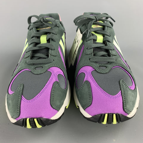 ADIDAS Size 10.5 Green & Purple Mixed Materials Nylon Lace Up Sneakers