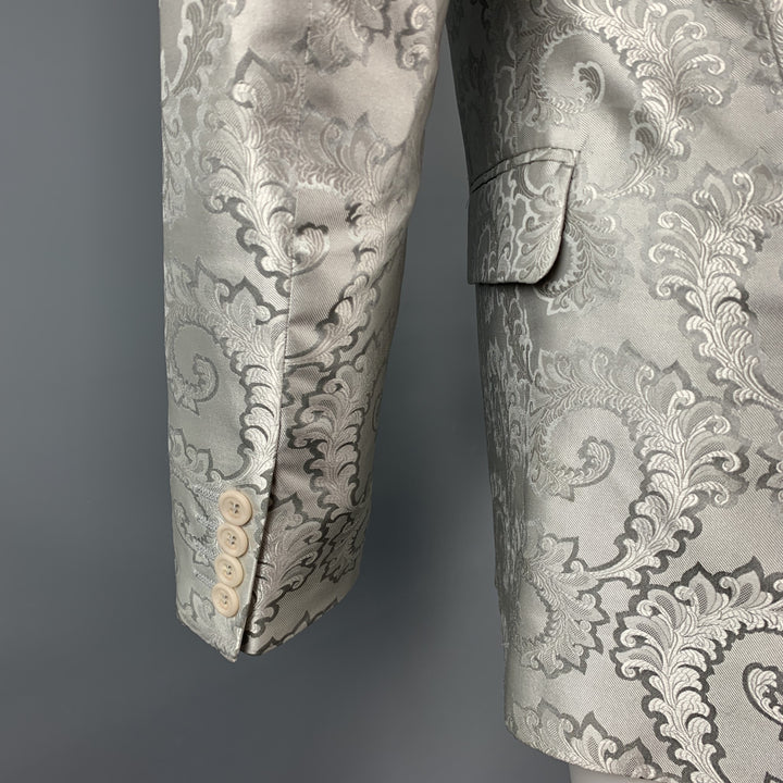 Vintage GIANNI VERSACE Size 38 Silver Jacquard Silk Peak Lapel Sport Coat