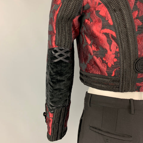 DOLCE & GABBANA SS 2015 Size 36 Red Brocade Viscose Blend Cropped Vest & Jacket