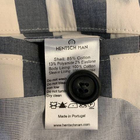 HENTSCH MAN Chest Size 40 Blue & White Vertical Stripe Cotton Blend Double Buttoned Sport Coat