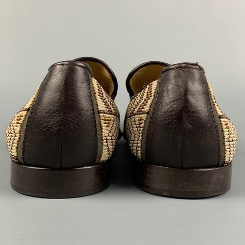 DONALD J PLINER Size 11.5 Taupe & Brown Beaded Leather Slip On Loafers