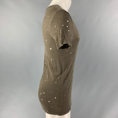 IRO Size S Dark Gray Distressed Linen Crew-Neck T-shirt