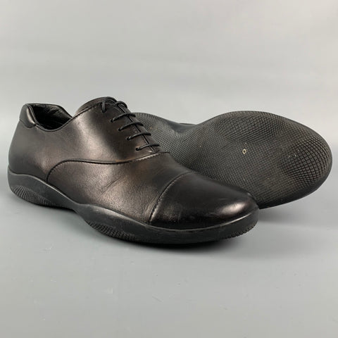 PRADA SPORT Size 6.5 Black Leather Cap Toe Lace Up Shoes