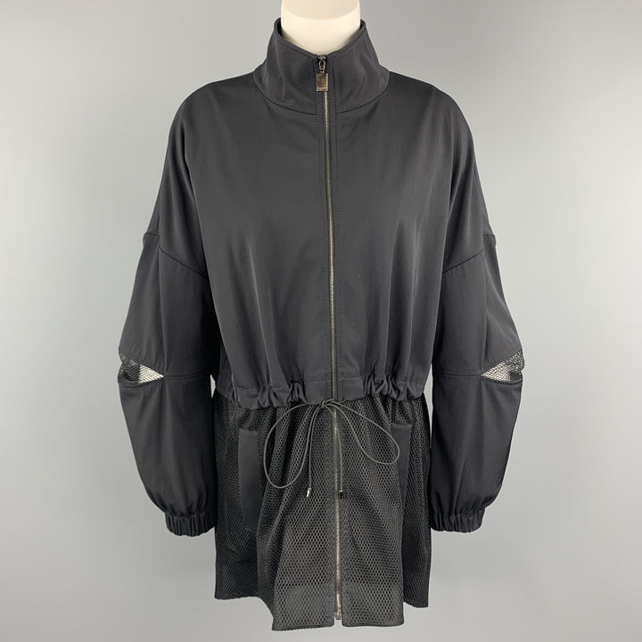 ST. JOHN Size S Black Wool Blend Mesh Panel Drawstring Coat