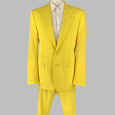 DOLCE & GABBANA Size 48 Yellow Wool Peak Lapel Suit