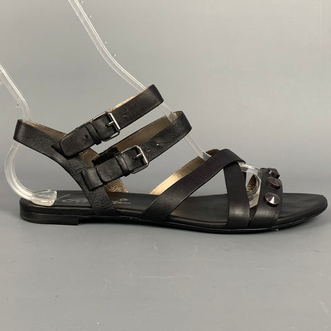 LANVIN Talla 9 Zapatos planos de cuero negro con doble hebilla