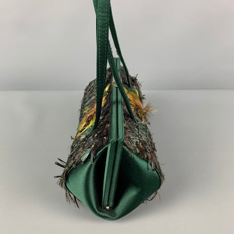 CLAUDIO MERAZZI Green Feather Satin Top Handles Handbag