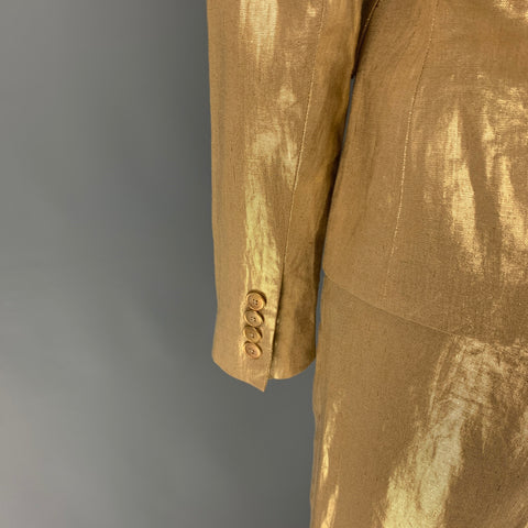 RALPH LAUREN Size 2 Gold Linen Metallic Notch Lapel Pants Suit