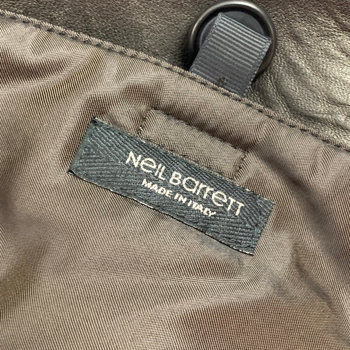 NEIL BARRETT Size M Dark Brown Leather Double Breasted Coat