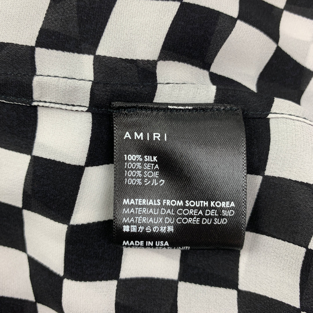 AMIRI Size 40 Black White Checkered Silk Camp Short Sleeve Shirt