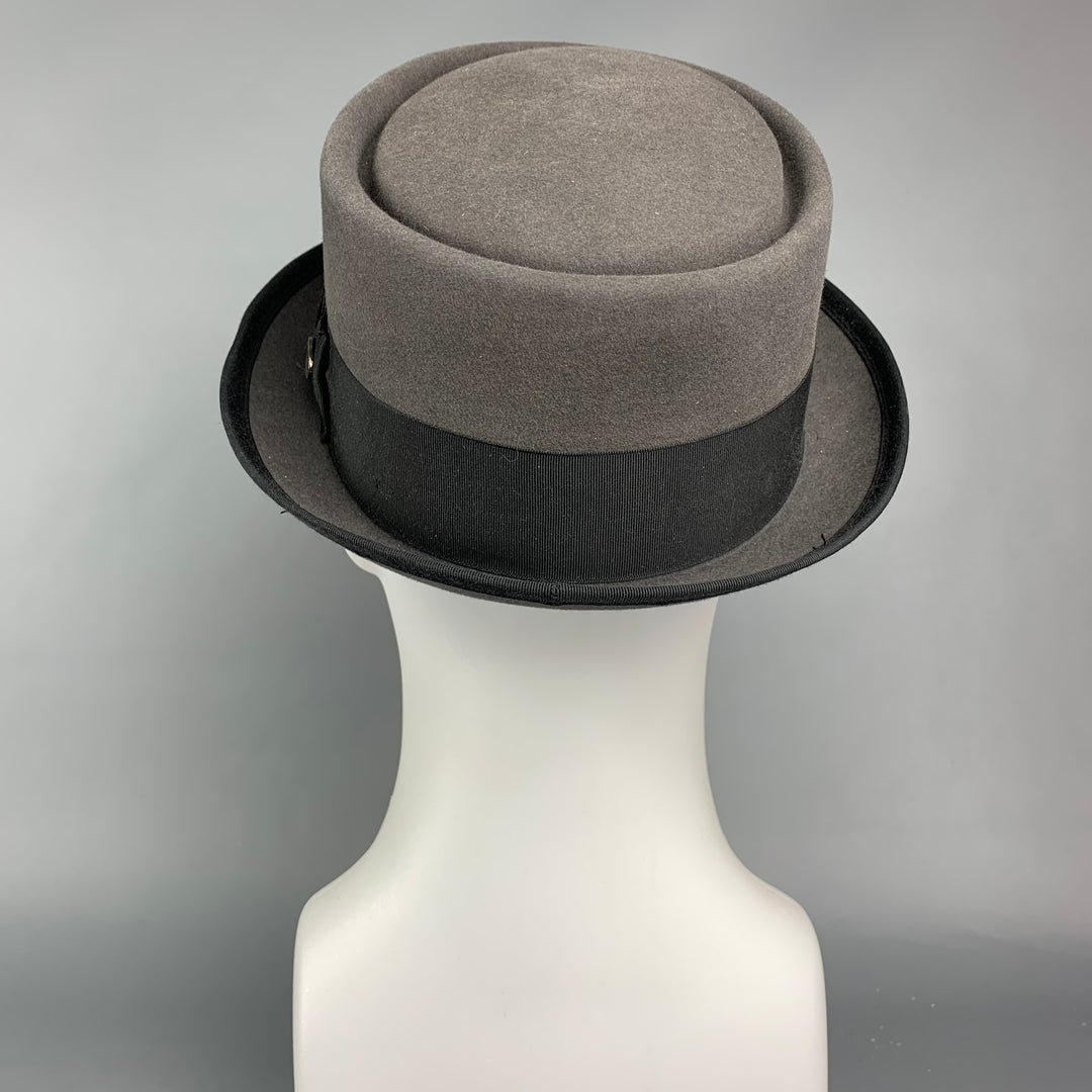 BAILEY Size 7.5 Grey & Black Felt Porkpie Hat