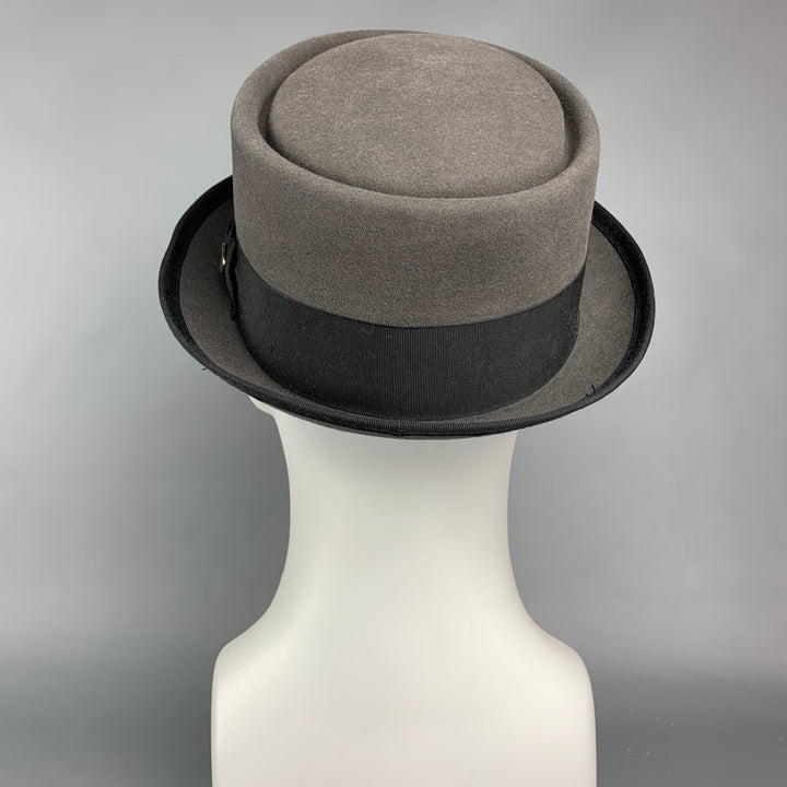 BAILEY Size 7.5 Grey & Black Felt Porkpie Hat