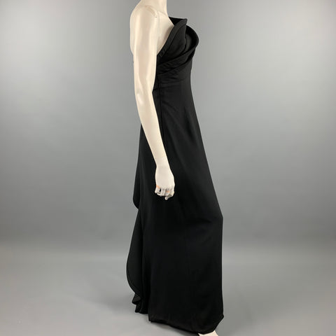 BRANDON MAXWELL Taille 6 Robe colonne en mélange de viscose noire à volants et une épaule