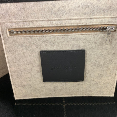 GRAF LANZ Grey Black Color Block Wool Felt Tote Handbag