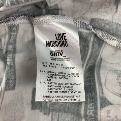 LOVE MOSCHINO Size M Black & White Cartoon Cotton Polo