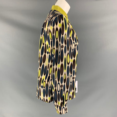 M MISSONI Size 4 Green, Blue & Cream Silk Abstract Blouse