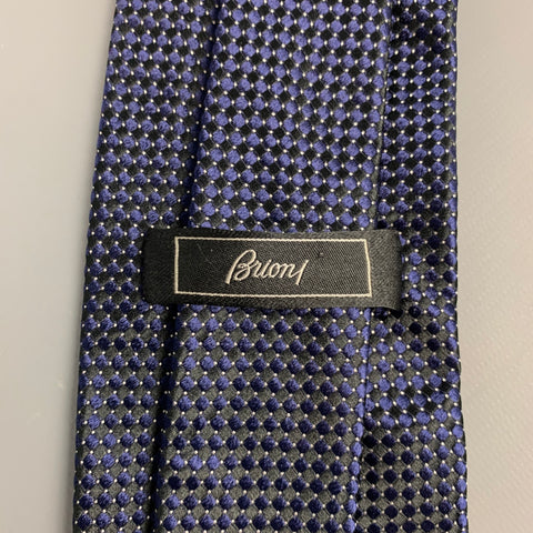 BRIONI Navy & Black White Dots Silk Tie
