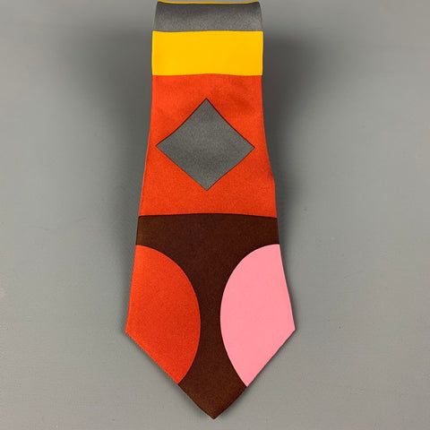 GENE MEYER Multi-Color Black Geometric Silk Tie