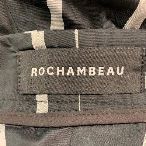 ROCHAMBEAU Size 32 Black Grey Striped Trim Polyester Flat Front Casual Pants