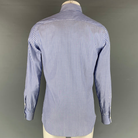 LUIGI BORRELLI Size M Blue & White Stripe Cotton Button Down Long Sleeve Shirt
