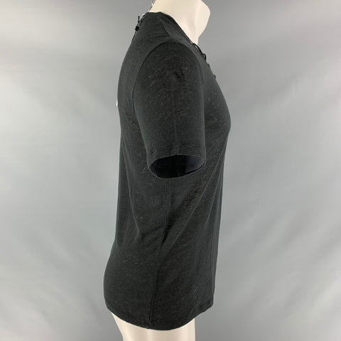 IRO Size XS Black Solid Linen Crew-Neck T-shirt