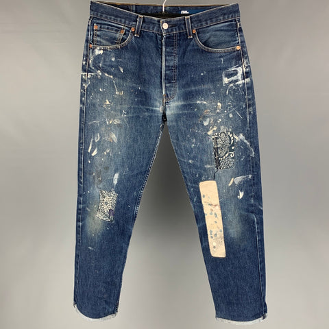 ATELIER &amp; REPAIRS x LEVI'S 501 Taille 31 Jean en denim vieilli indigo avec braguette boutonnée