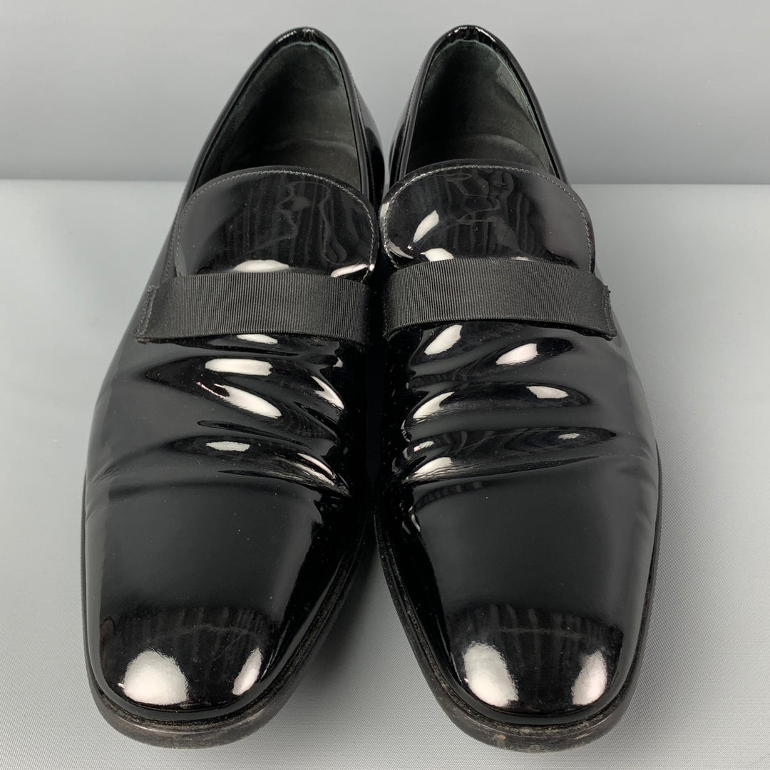 SALVATORE FERRAGAMO Size 12 Black Patent Leather Tuxedo Loafers
