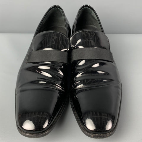 SALVATORE FERRAGAMO Size 12 Black Patent Leather Tuxedo Loafers