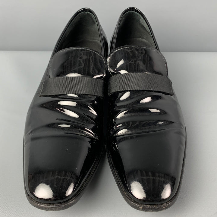 SALVATORE FERRAGAMO Size 12 Black Patent Leather Tuxedo Loafers