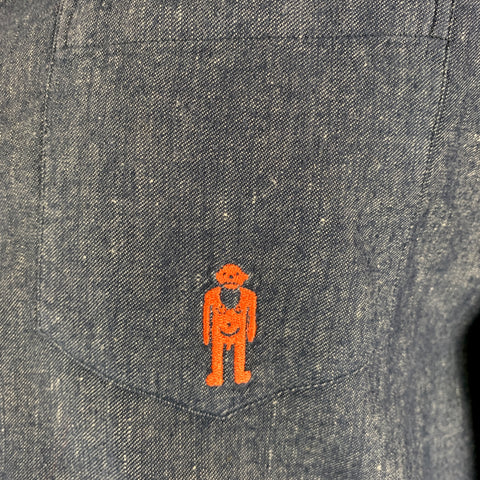 WALTER VAN BEIRENDONCK Size XL Navy Orange Embroidery Cotton Long Sleeve Shirt
