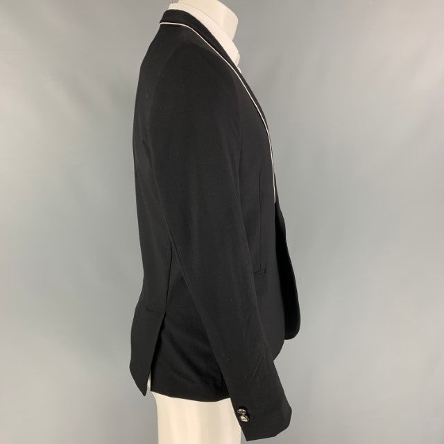 THE KOOPLES Size 38 Black White Wool Shawl Collar Sport Coat