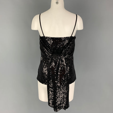 PRABAL GURUNG Size 0 Black Polyester Sequined Draped Dress Top
