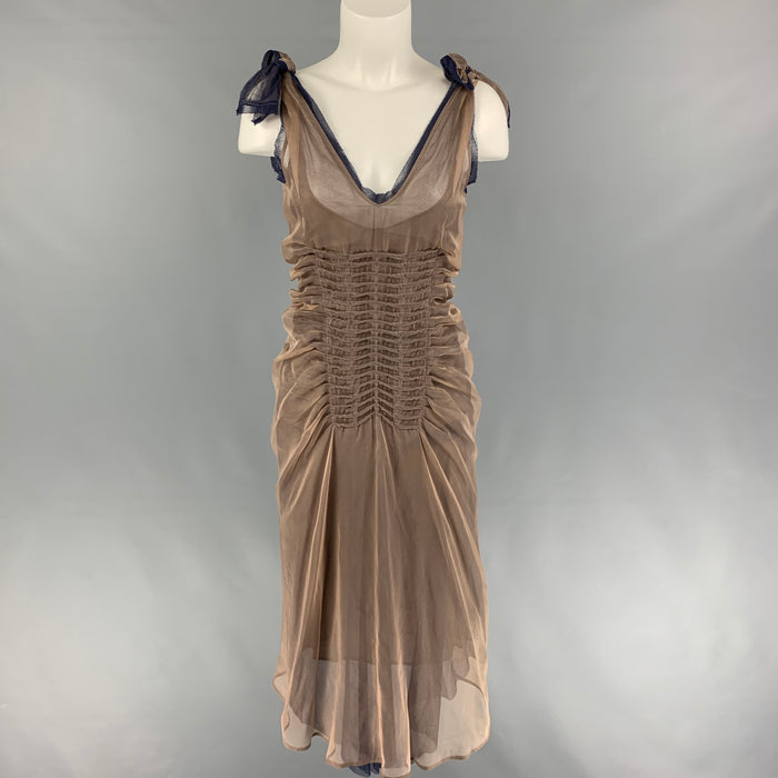 JIL SANDER Size 4 Beige Blue Tulle Double Layer Dress