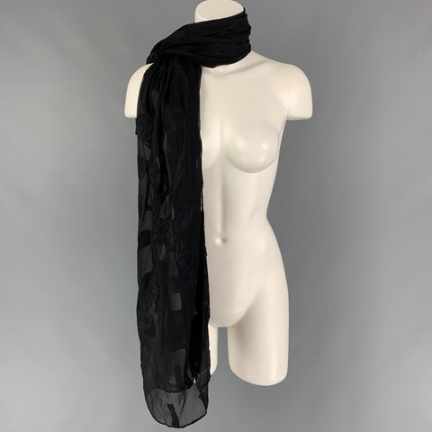 GIORGIO ARMANI Black Embroidered Rayon Blend Scarf